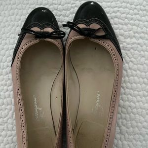 Feragamo flats. Blush pink and black.